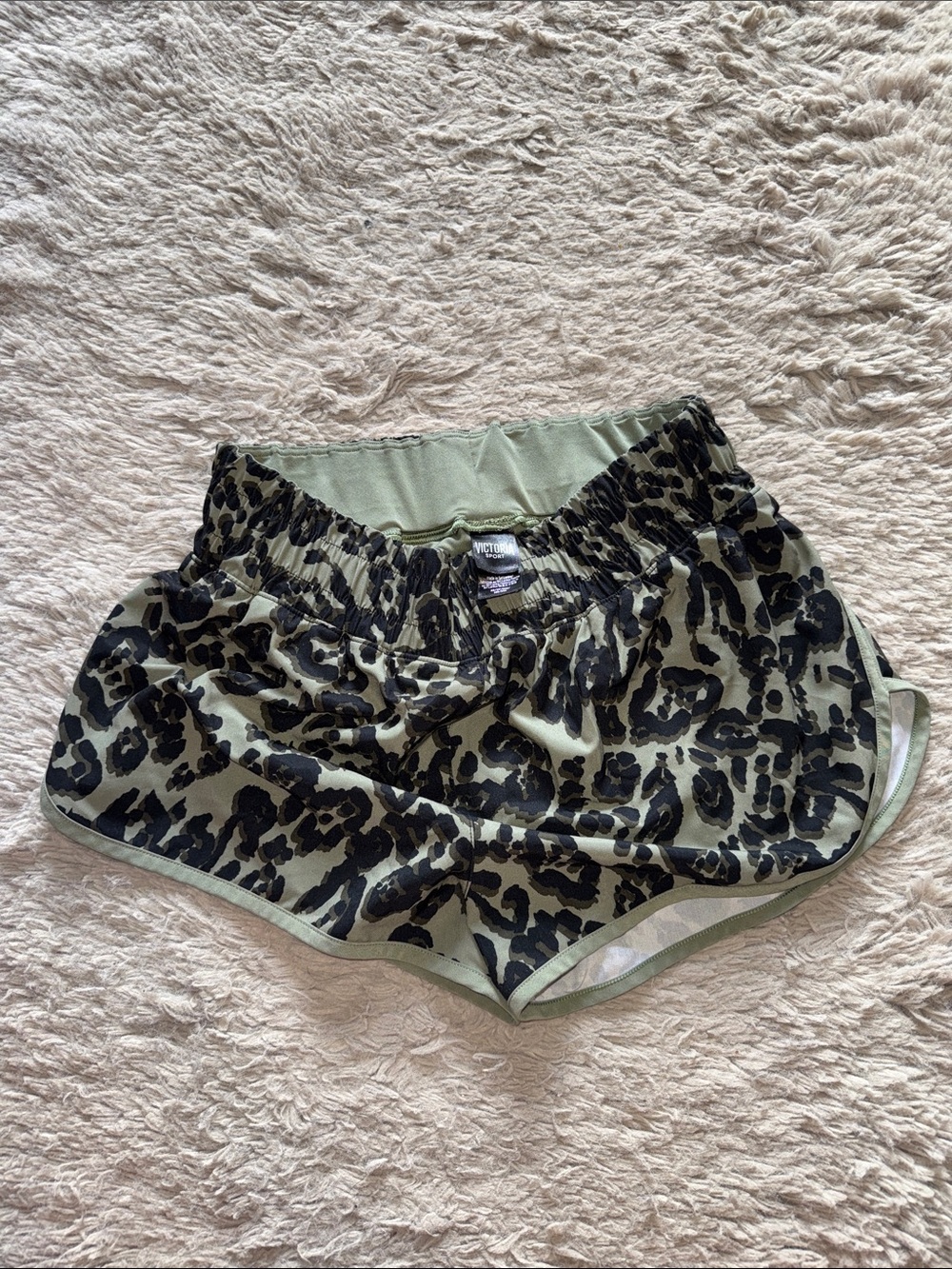 Olive Green Leopard Print Victoria’s Secret Sport Athletic Shorts